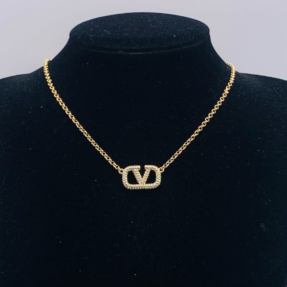 HIGH QUALITY LOOK FOR LESS PAVE LOGO PENDANT NECKLACE